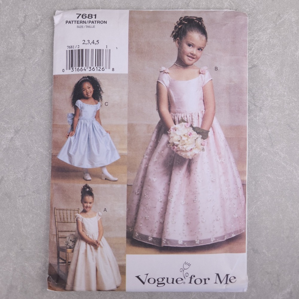 Vogue for Me 7681 Girls Formal Dress Sewing Pattern Pageant Flower Girl Sz 2-5